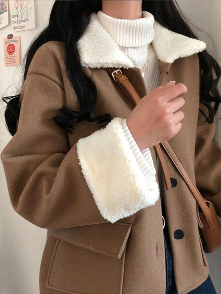 SHEIN BRĄZOWA KURTKA GUZIKI W01__XL