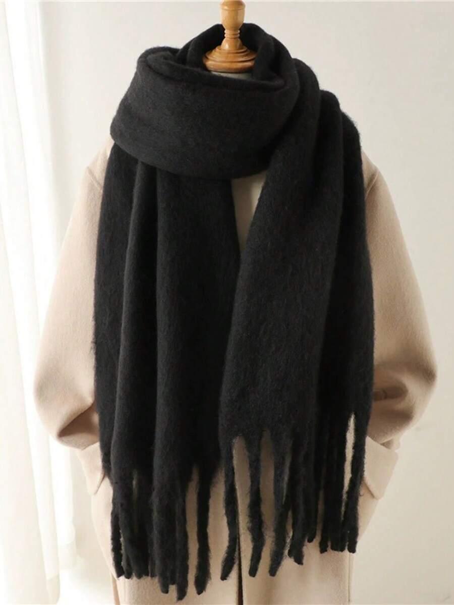 SHEIN CZARNY SZALIK FRĘDZLE W01__40X240CM