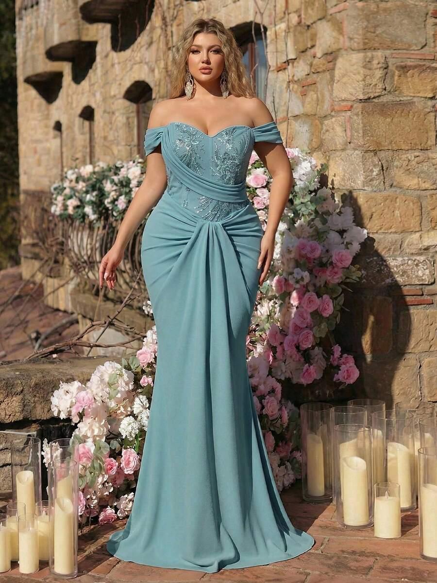 GLAMRAE MAXI NIEBIESKA SUKIENKA MARSZCZENIA CEKINY S06__52