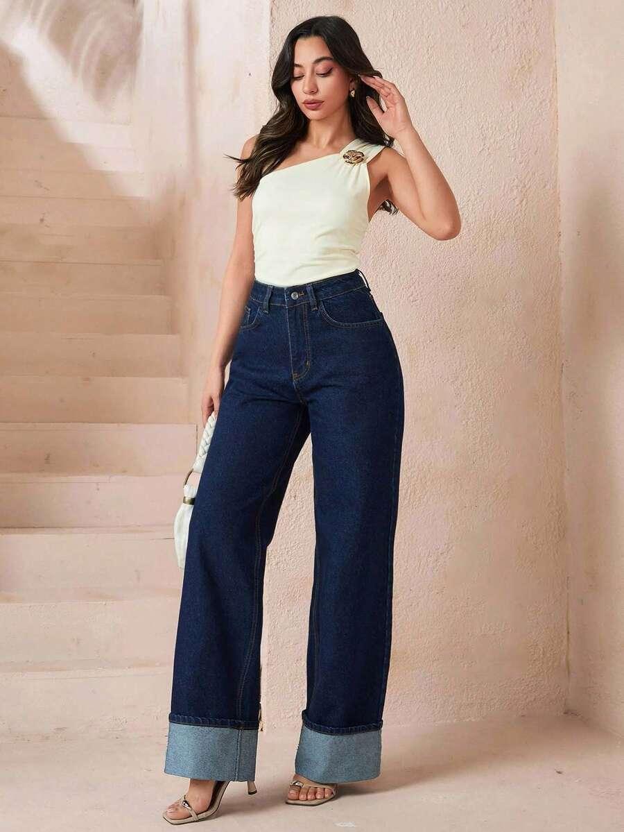 EURMUSE GRANATOWE SPODNIE JEANS S06__50