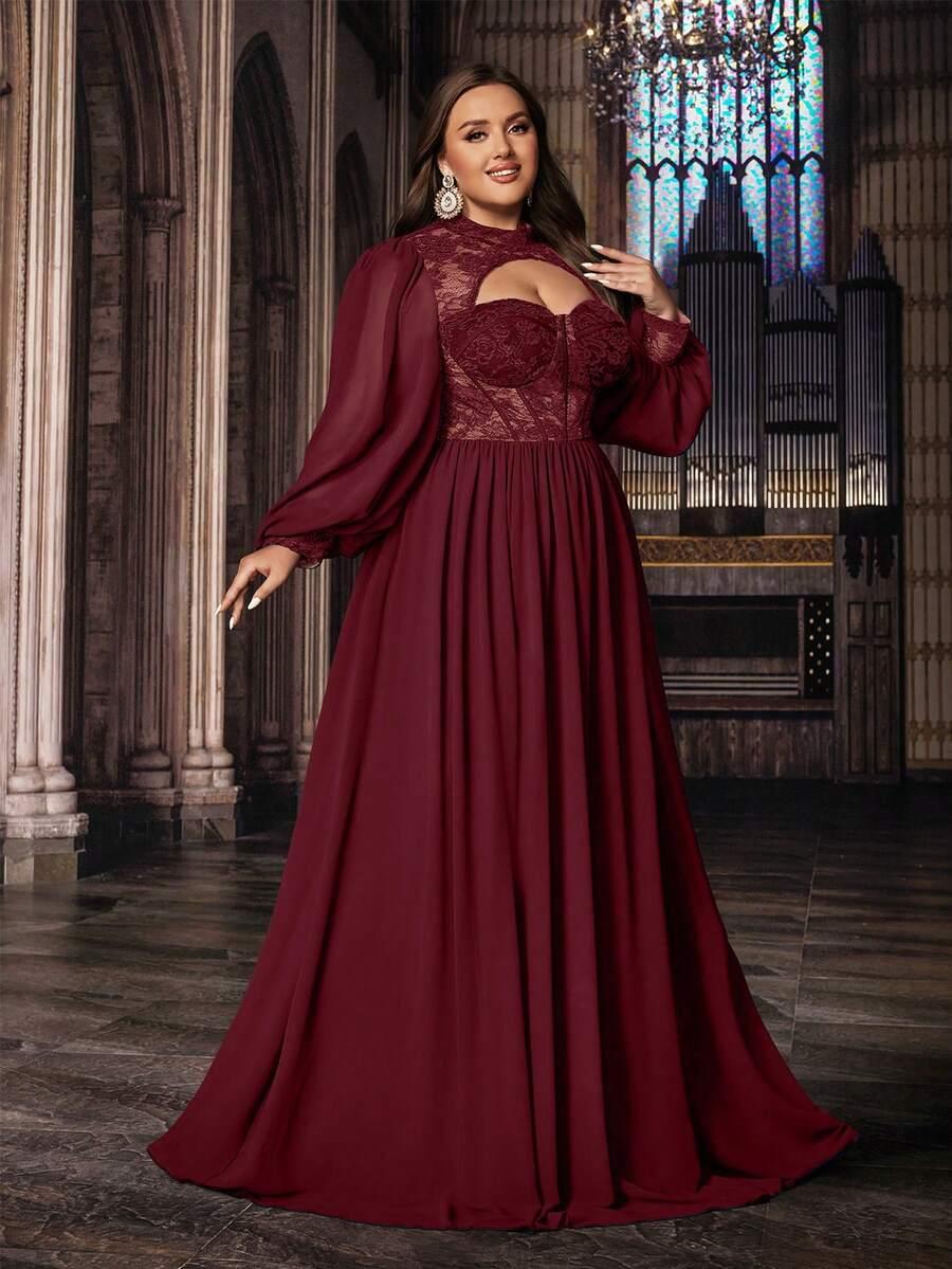 SHEIN BORDOWA MAXI SUKIENKA DŁUGI RĘKAW S06__50
