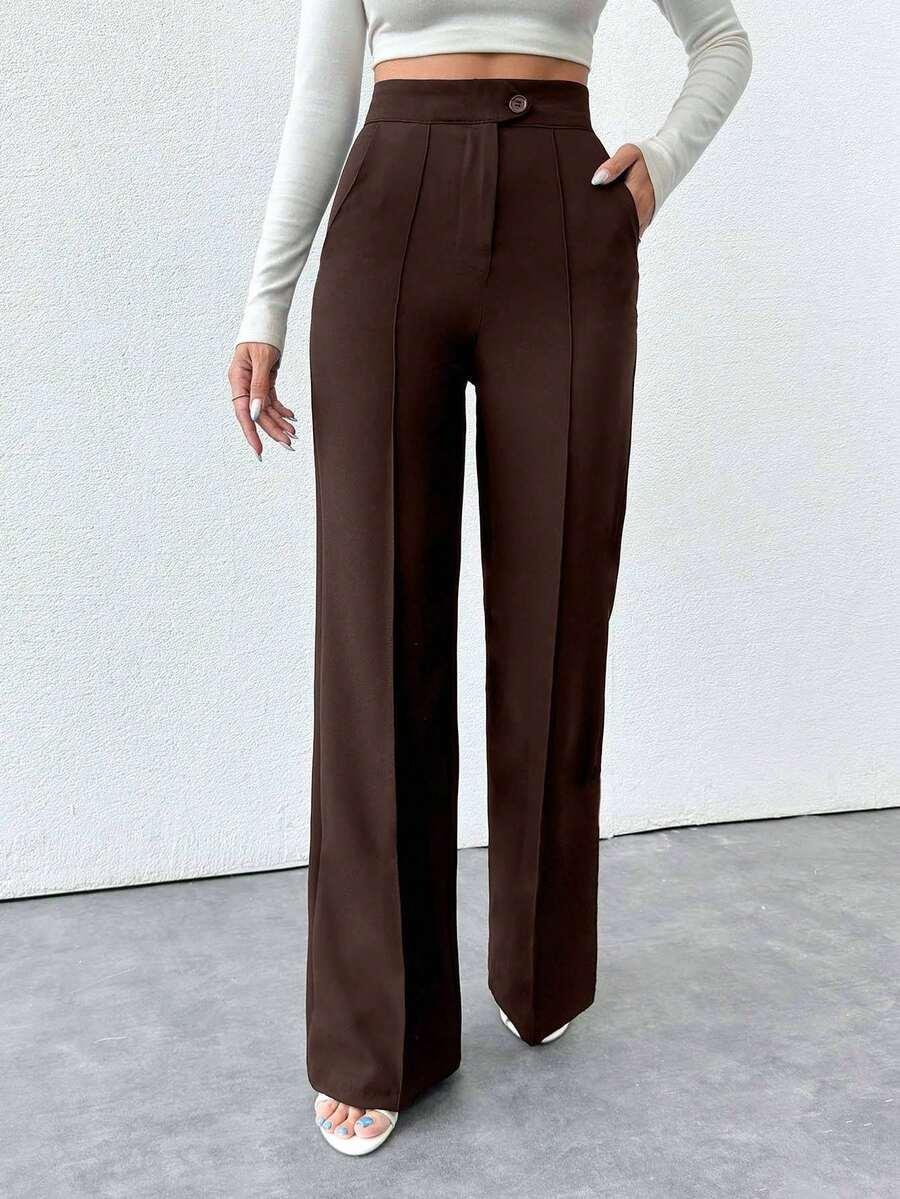 SHEIN BRĄZOWE SPODNIE PROSTE NOGAWKI S06__M