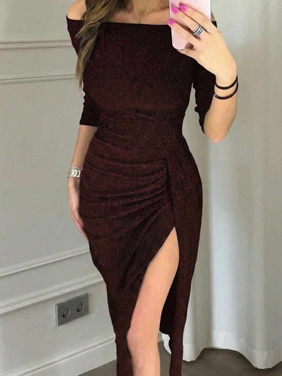 SHEIN CZERWONA SUKIENKA DŁUGI RĘKAW S06__L
