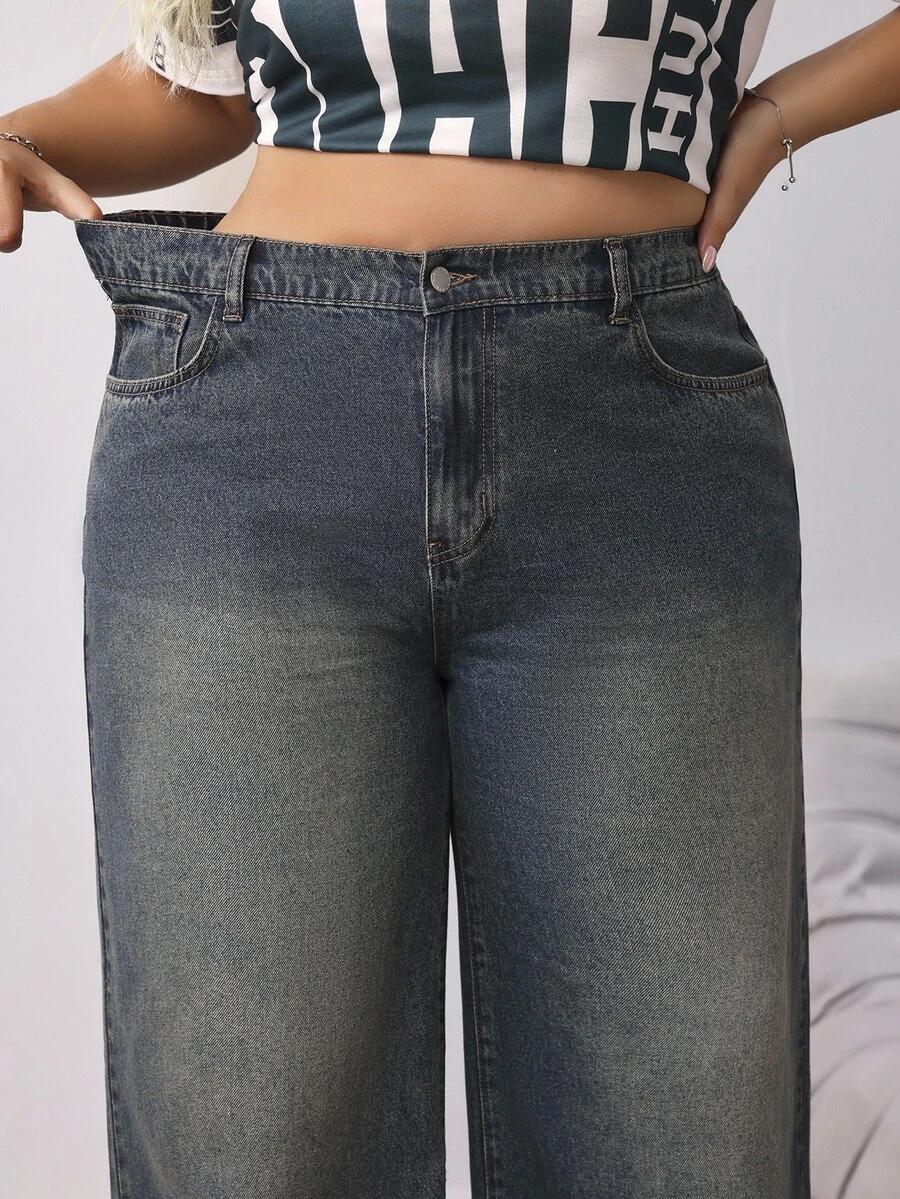 SHEIN SPODNIE JEANS SZEROKA NOGAWKA PK01__48