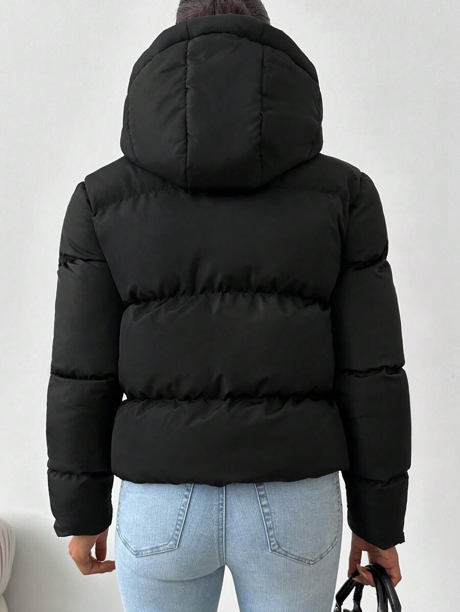 SHEIN CZARNA PIKOWANA KURTKA KAPTUR W01__L