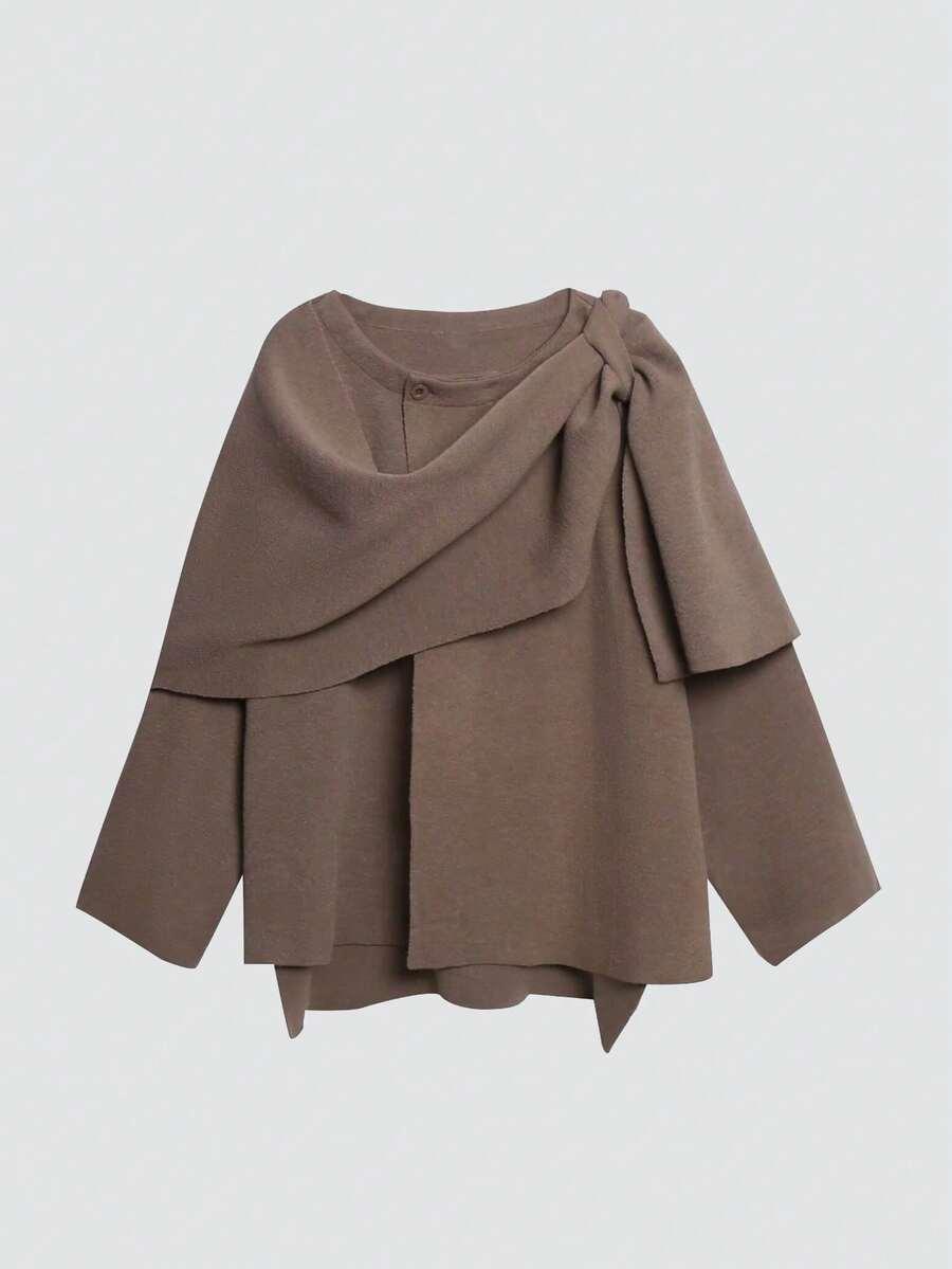 SHEIN BEŻOWE KLASYCZNY PONCZO W01__M