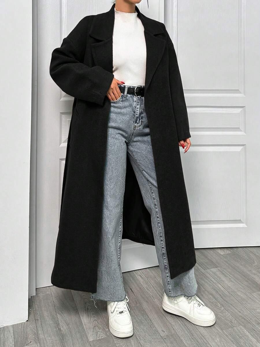 LIVYA STYLE CZARNY KLASYCZNY PŁASZCZ W01__M