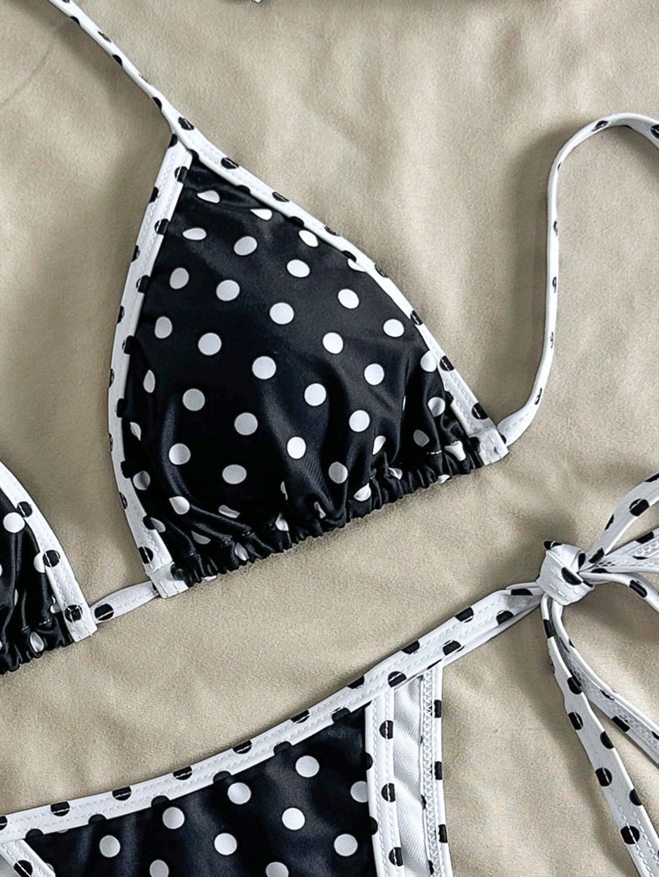 SHEIN DWUCZĘŚCIOWY STRÓJ KĄPIELOWY W GROSZKI KONTRAST S09__S