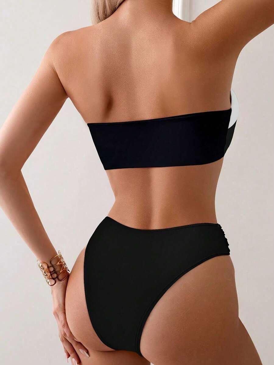 SHEIN DWUCZĘŚCIOWY STRÓJ KĄPIELOWY KONTRAST S09__L