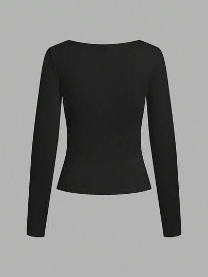 SHEIN CZARNA BLUZKA Z DŁUGIM RĘKAWEM 2-PACK S06__S