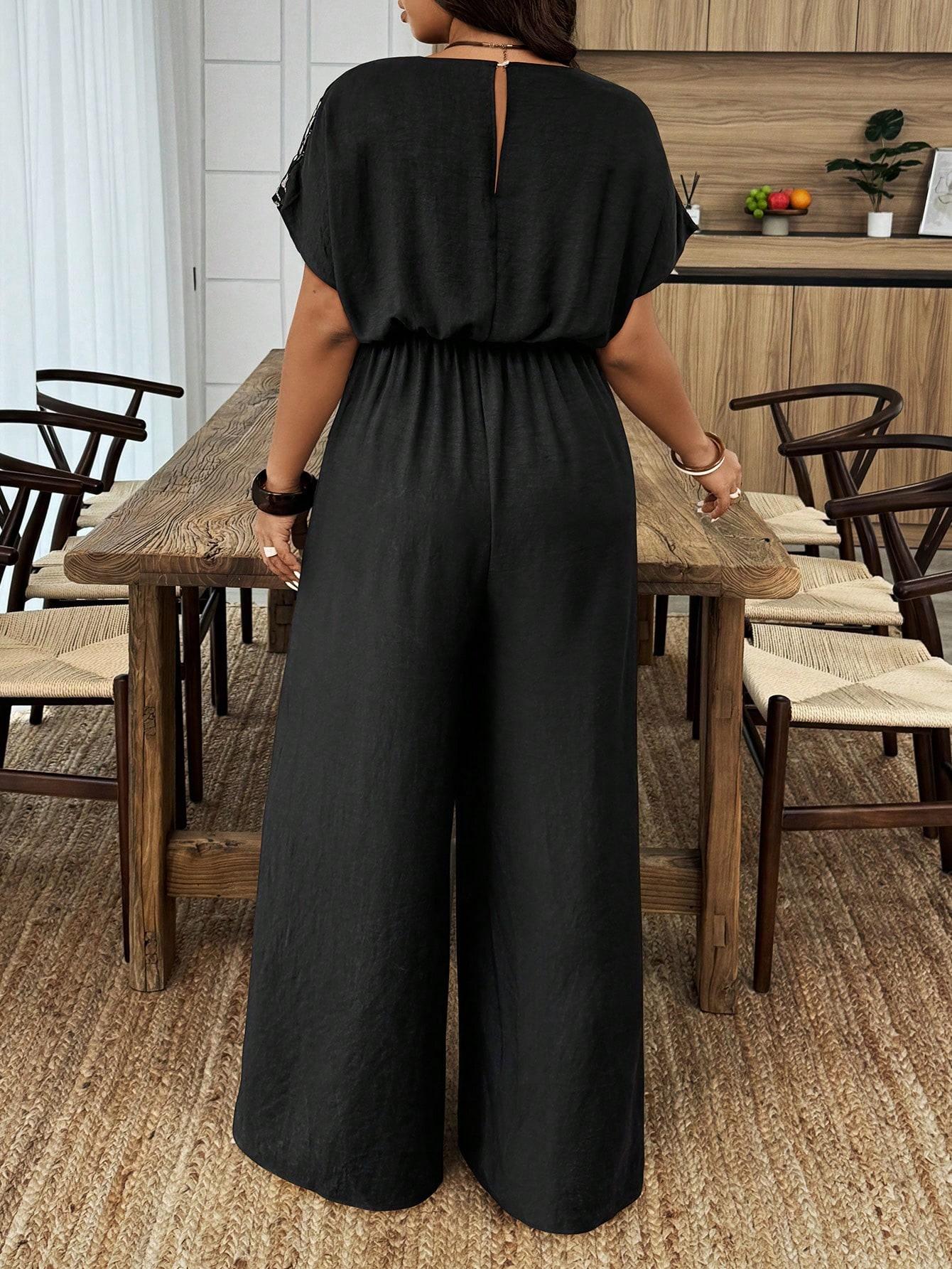SHEIN CZARNY KOMBINEZON KORONKA S06__3XL