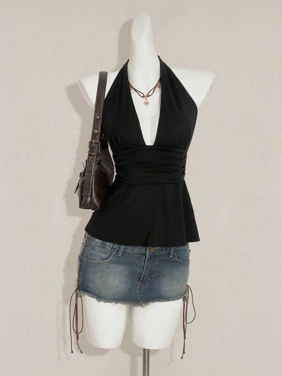 SHEIN CZARNA BLUZKA BEZ RĘKAWÓW S06__M