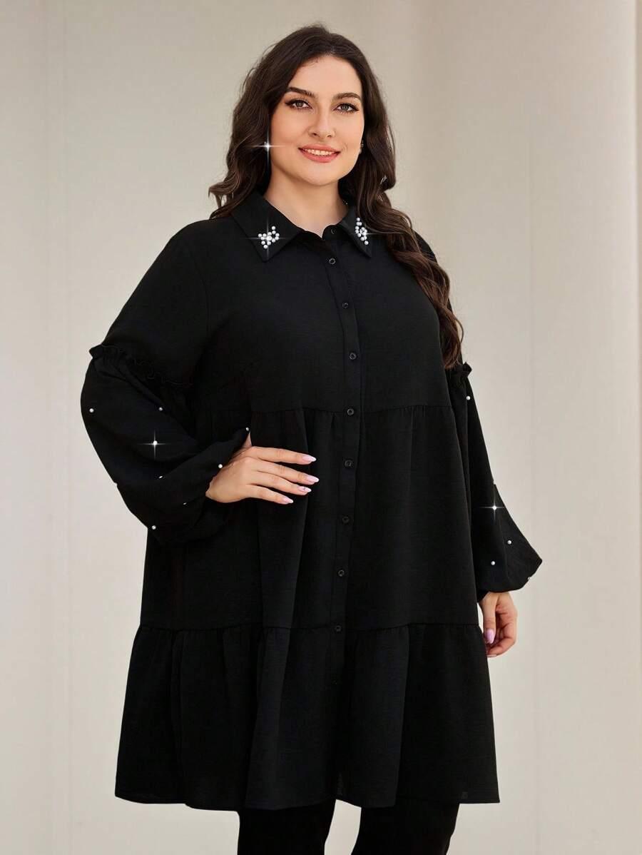 SHEIN CZARNA KOSZULA ZDOBIENIE W01__50