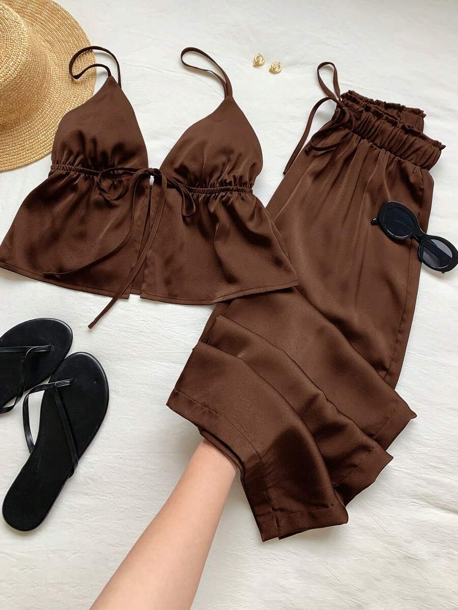 SHEIN BRĄZOWY TOP NA RAMIĄCZKACH S06__XS
