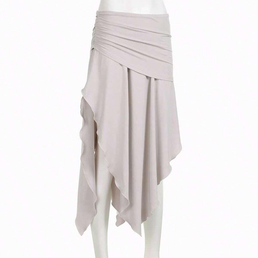 SHEIN BEŻOWA ASYMETRYCZNA SPÓDNICA S06__XS