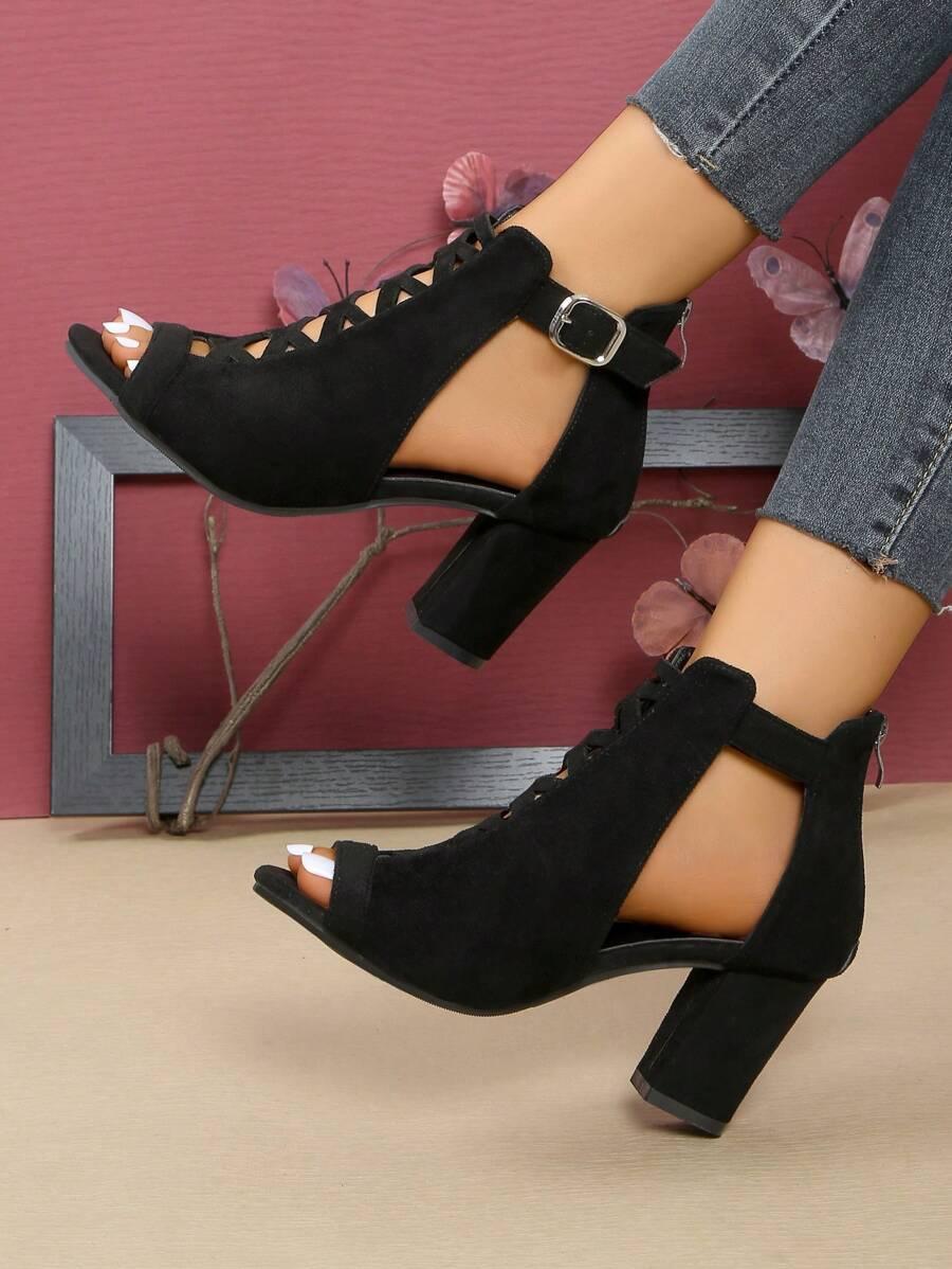 SHEIN CZARNE SANDAŁY NA OBCASIE S06__39,5