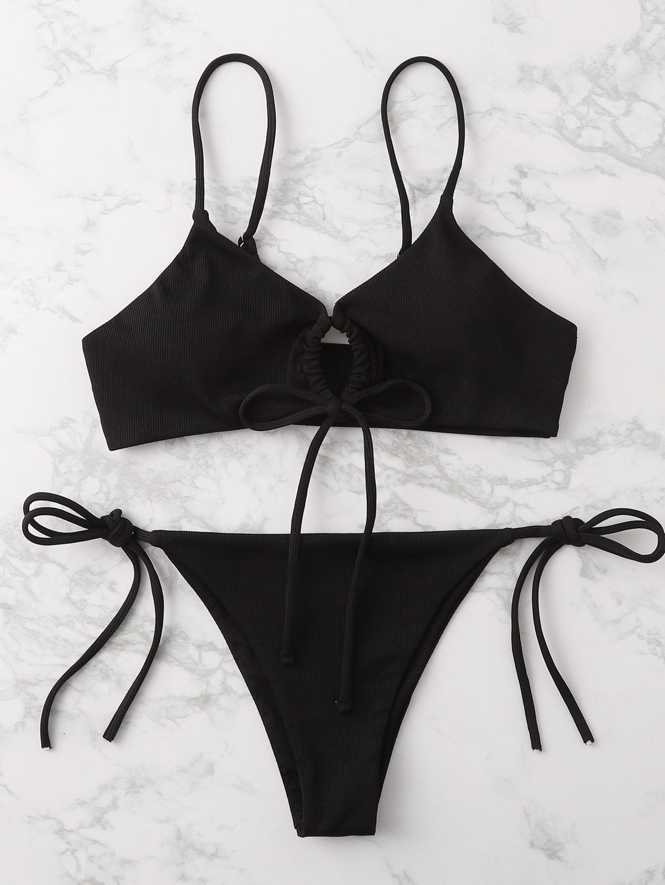 SWIM BASICS CZARNY KOMPLET BIKINI WIĄZANIE S09__L