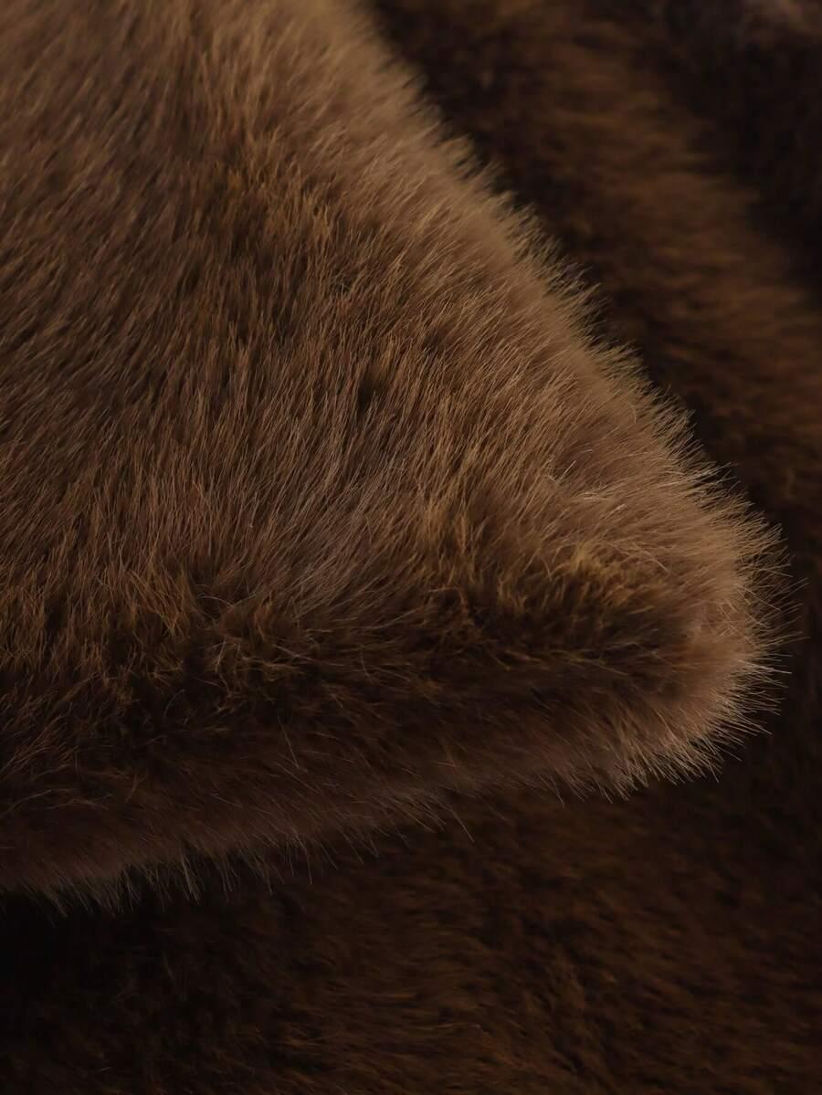 SHEIN BRĄZOWE FUTRO KOŁNIERZ W01__L