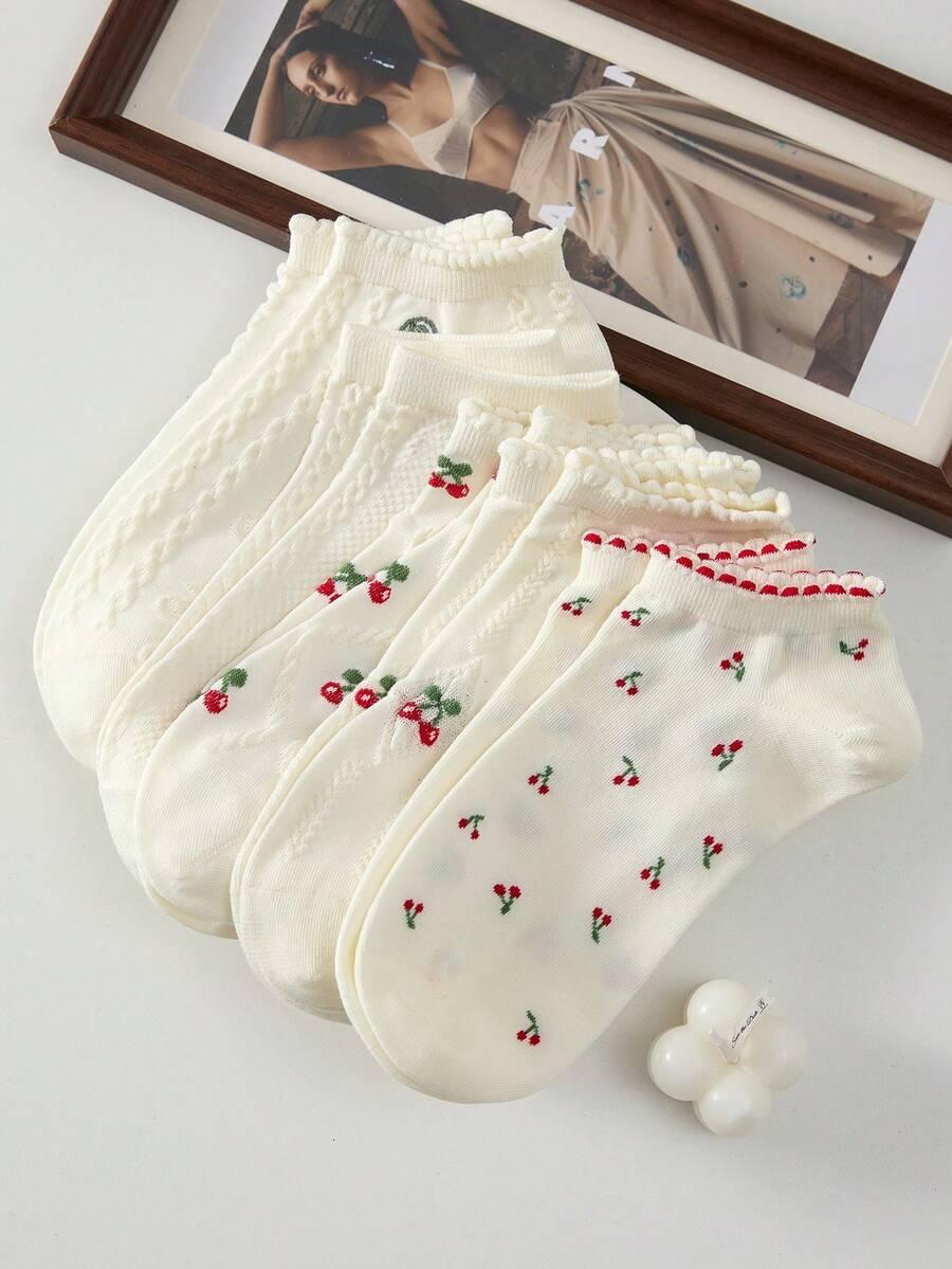 SHEIN SKARPETKI WZÓR WIŚNIE 5-PACK S07__39-42