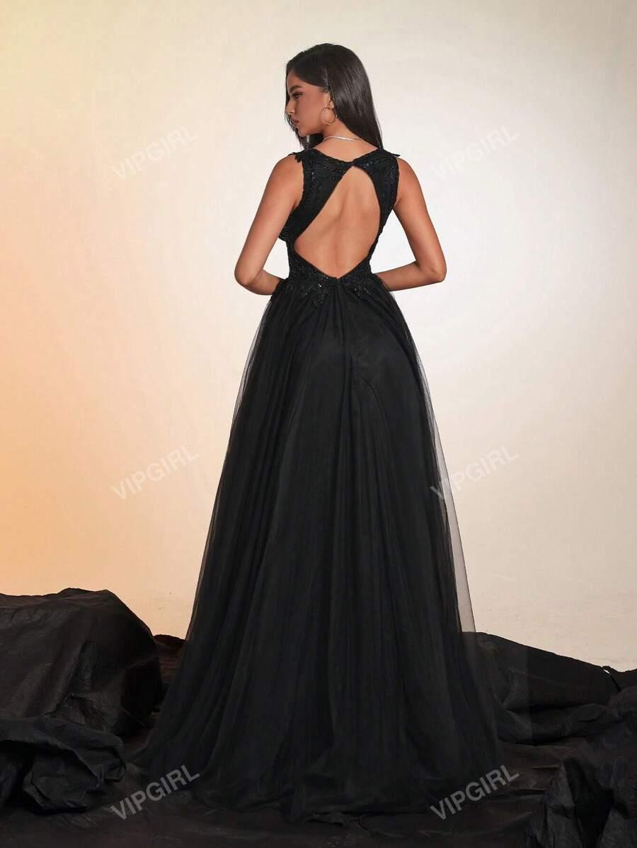 SHEIN CZARNA MAXI SUKIENKA ZDOBIENIE S06__XL