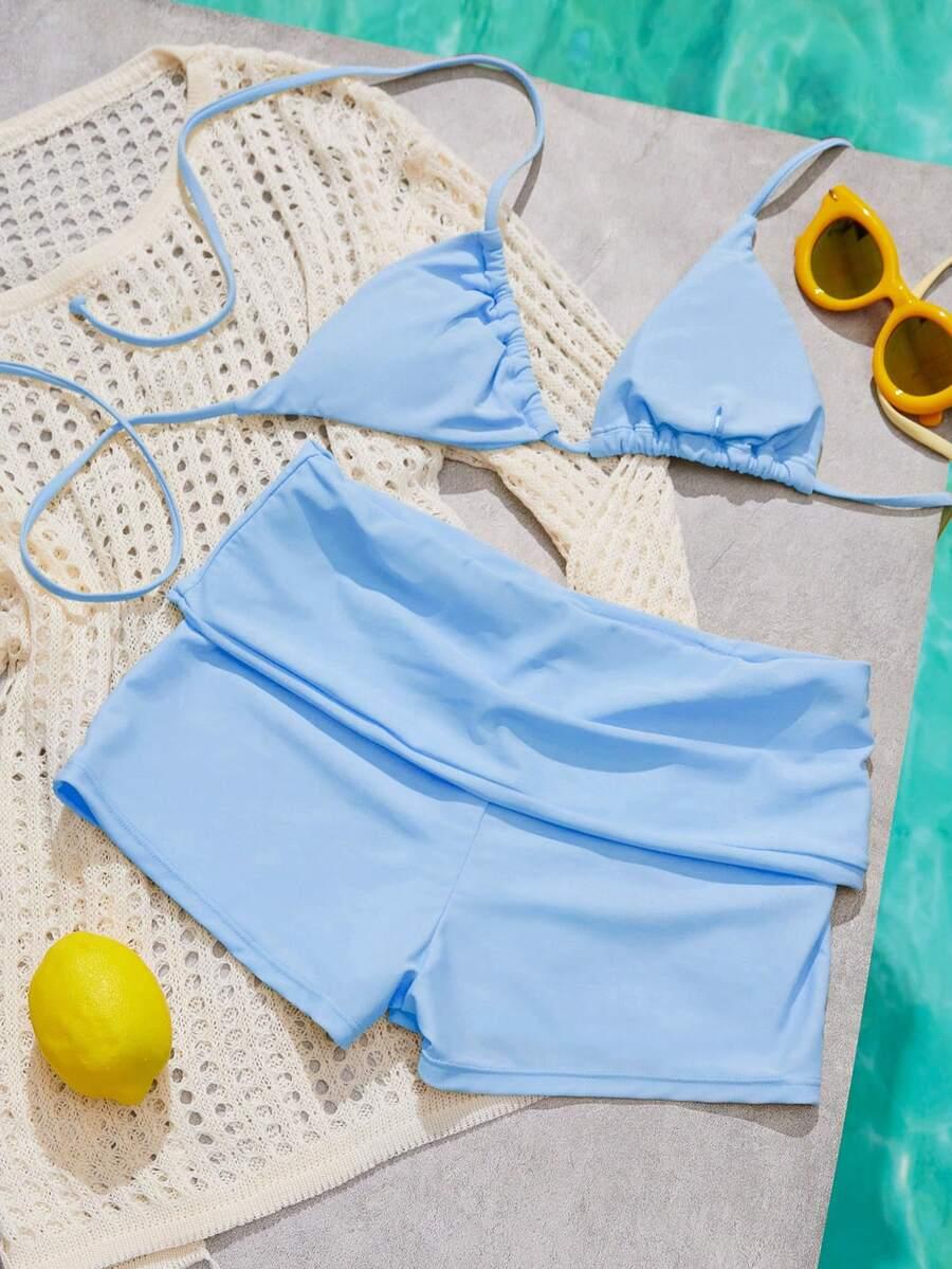 SHEIN NIEBIESKI DWUCZĘŚCIOWY STRÓJ KĄPIELOWY S09__XS