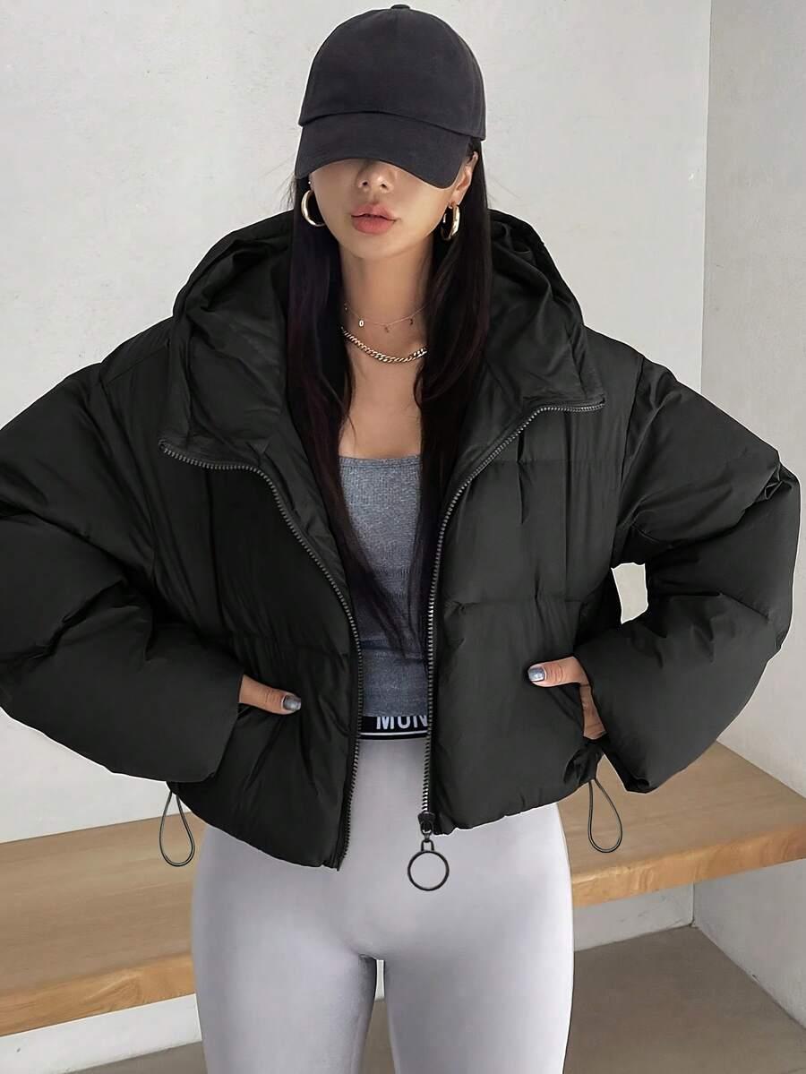 SHEIN CZARNA PIKOWANA KURTKA ZAMEK W01__M
