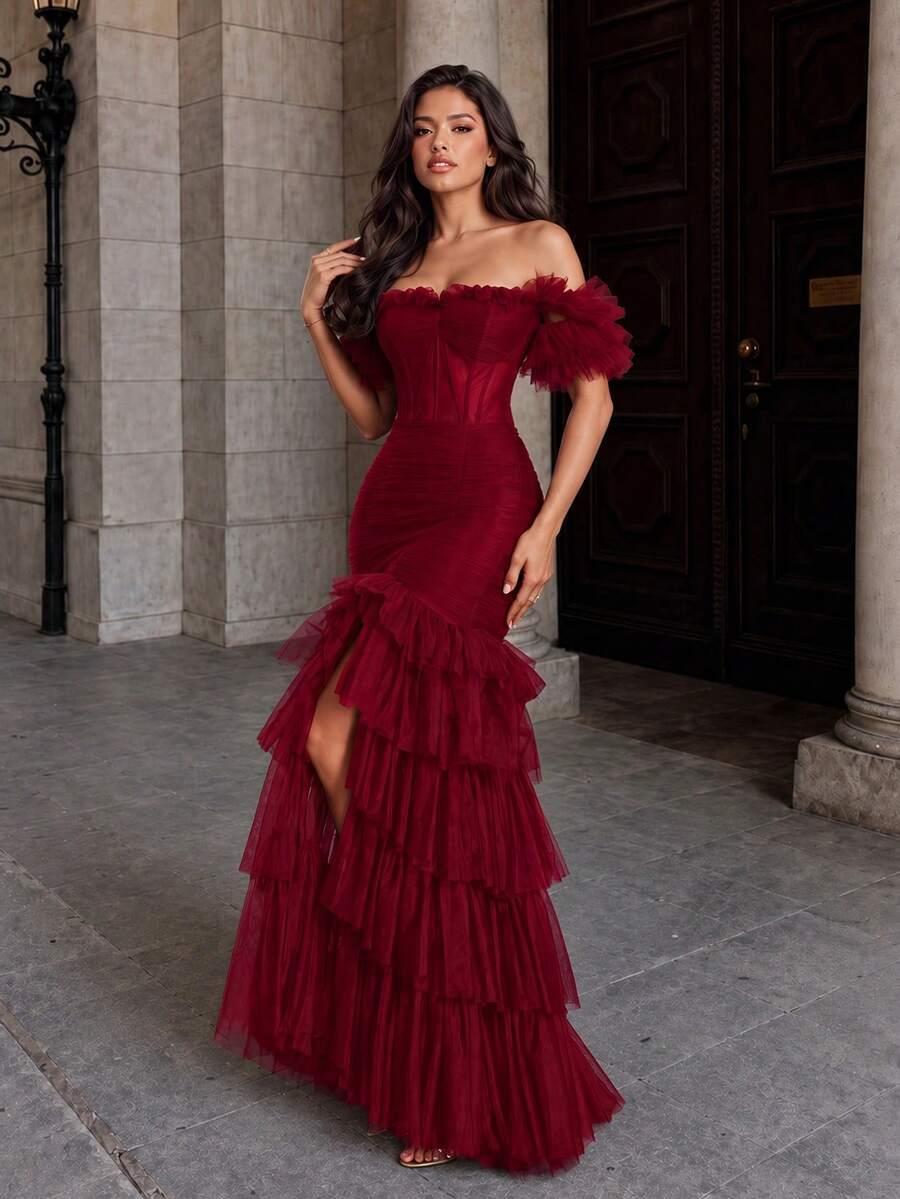 VIPGIRL BURGUNDOWA MAXI SUKIENKA ODKRYTE RAMIONA S06__M