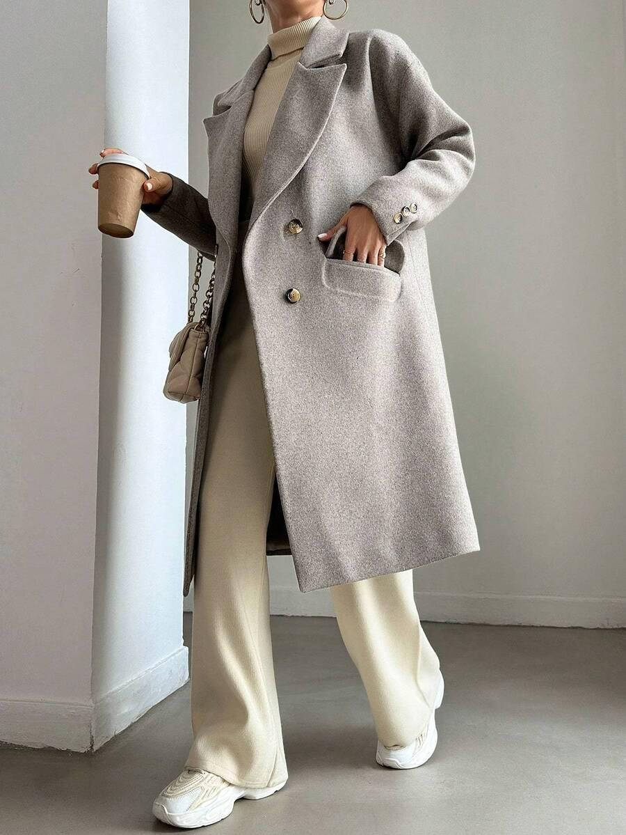 SHEIN SZARY DWURZĘDOWY PŁASZCZ W01__L