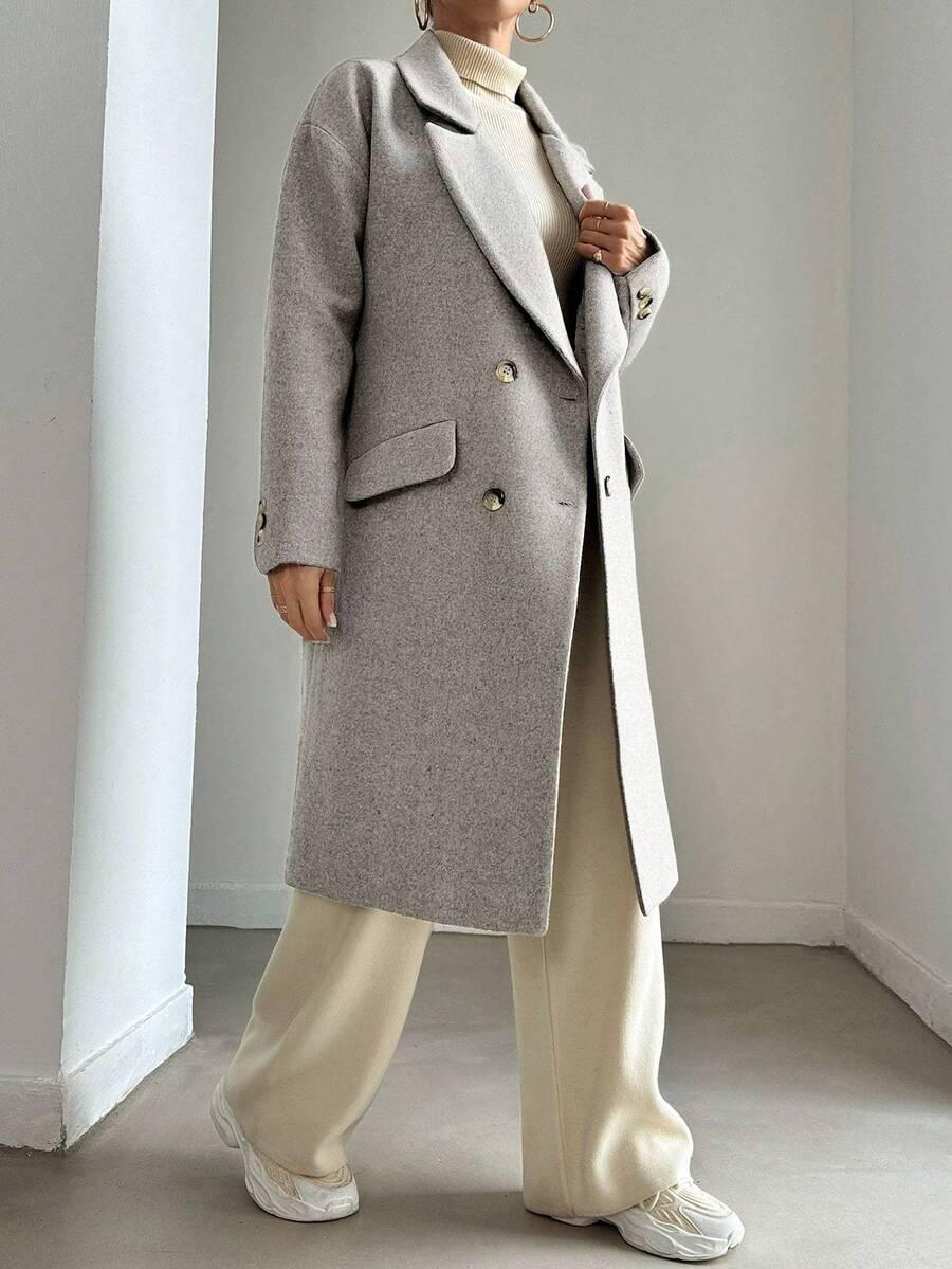 SHEIN SZARY DWURZĘDOWY PŁASZCZ W01__L