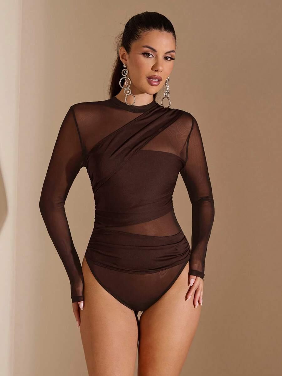 SHEIN BRĄZOWE BODY SIATECZKA S06__L