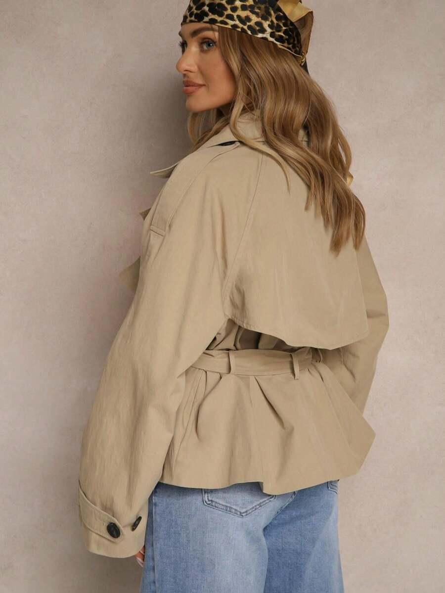 JUSDEPOM KRÓTKI DWURZĘDOWY PŁASZCZ TRENCH W01__M