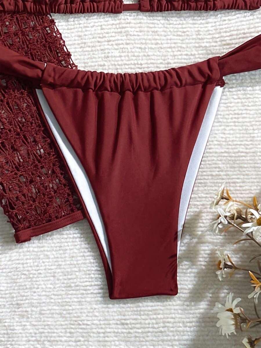 SHEIN BORDOWY KOMPLET DWUCZĘŚCIOWY STRÓJ KĄPIELOWY TUNIKA S09__XS