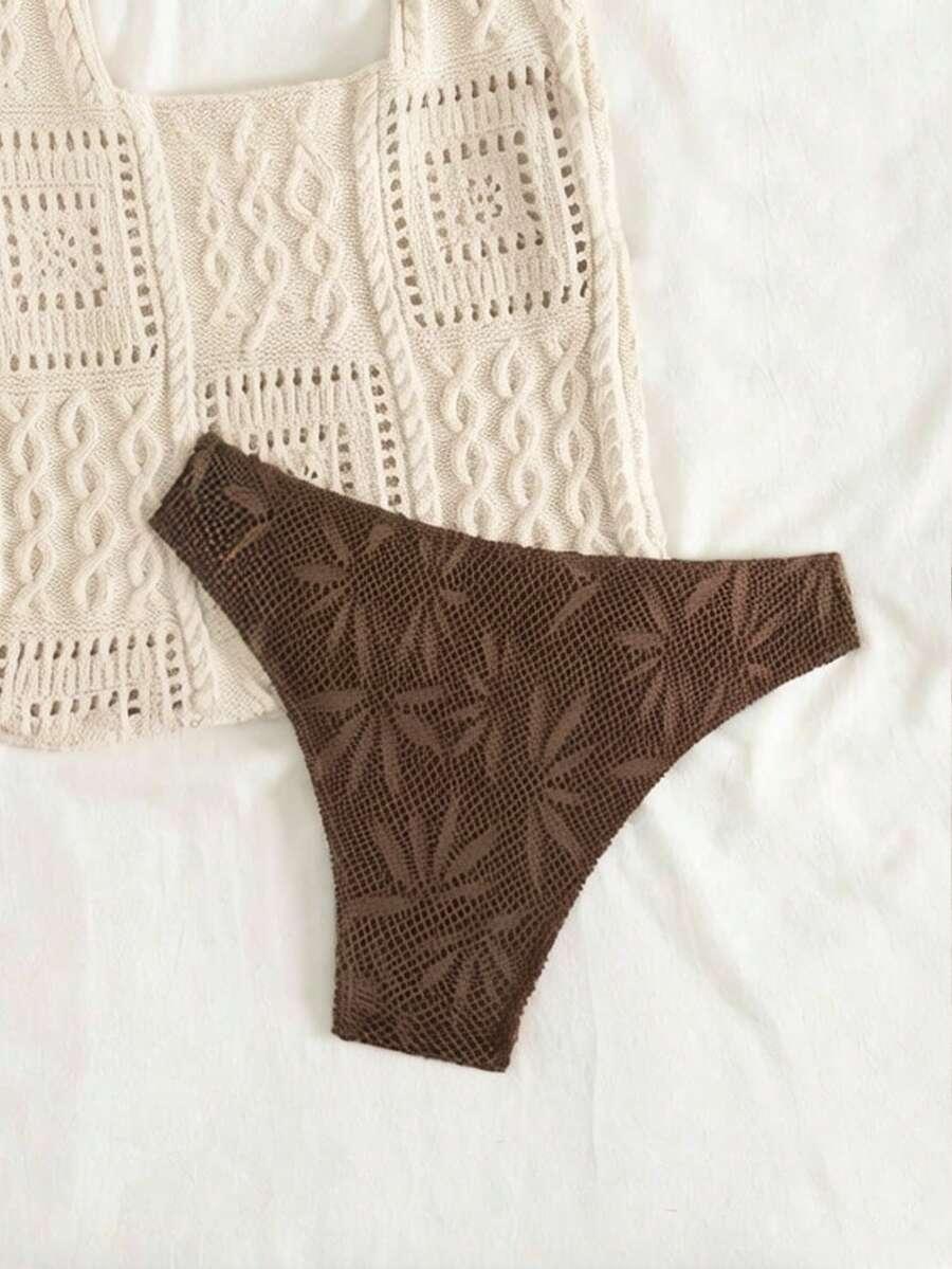 SHEIN BRĄZOWY DÓŁ OD BIKINI TEKSTURA S09__XL