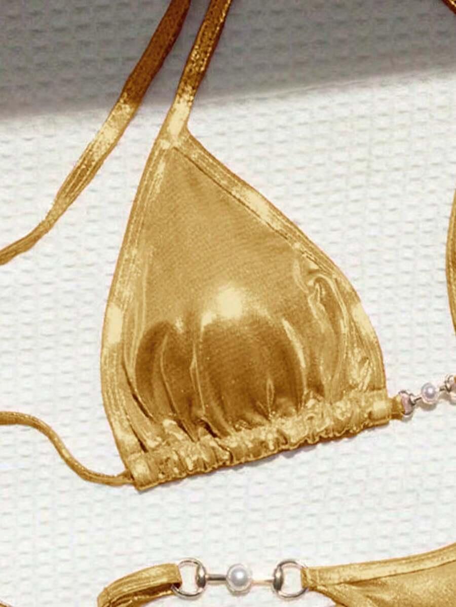 SHEIN ZŁOTY STRÓJ KĄPIELOWY S09__XS