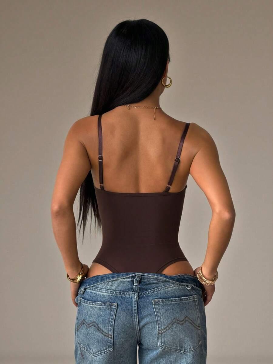 SHEIN BRĄZOWE BODY NA RAMIĄCZKACH S06__M