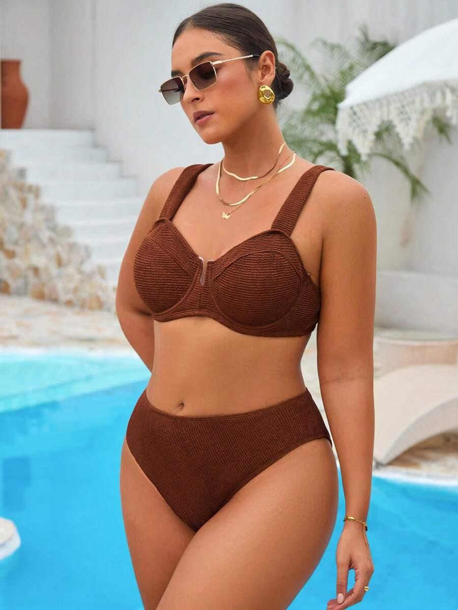 SHEIN BRĄZOWY DWUCZĘŚCIOWY STRÓJ KĄPIELOWY S06__46