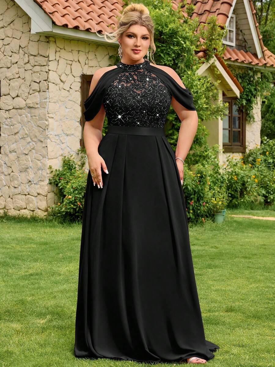 SHEIN CZARNA MAXI SUKIENKA ZDOBIENIA S06__48