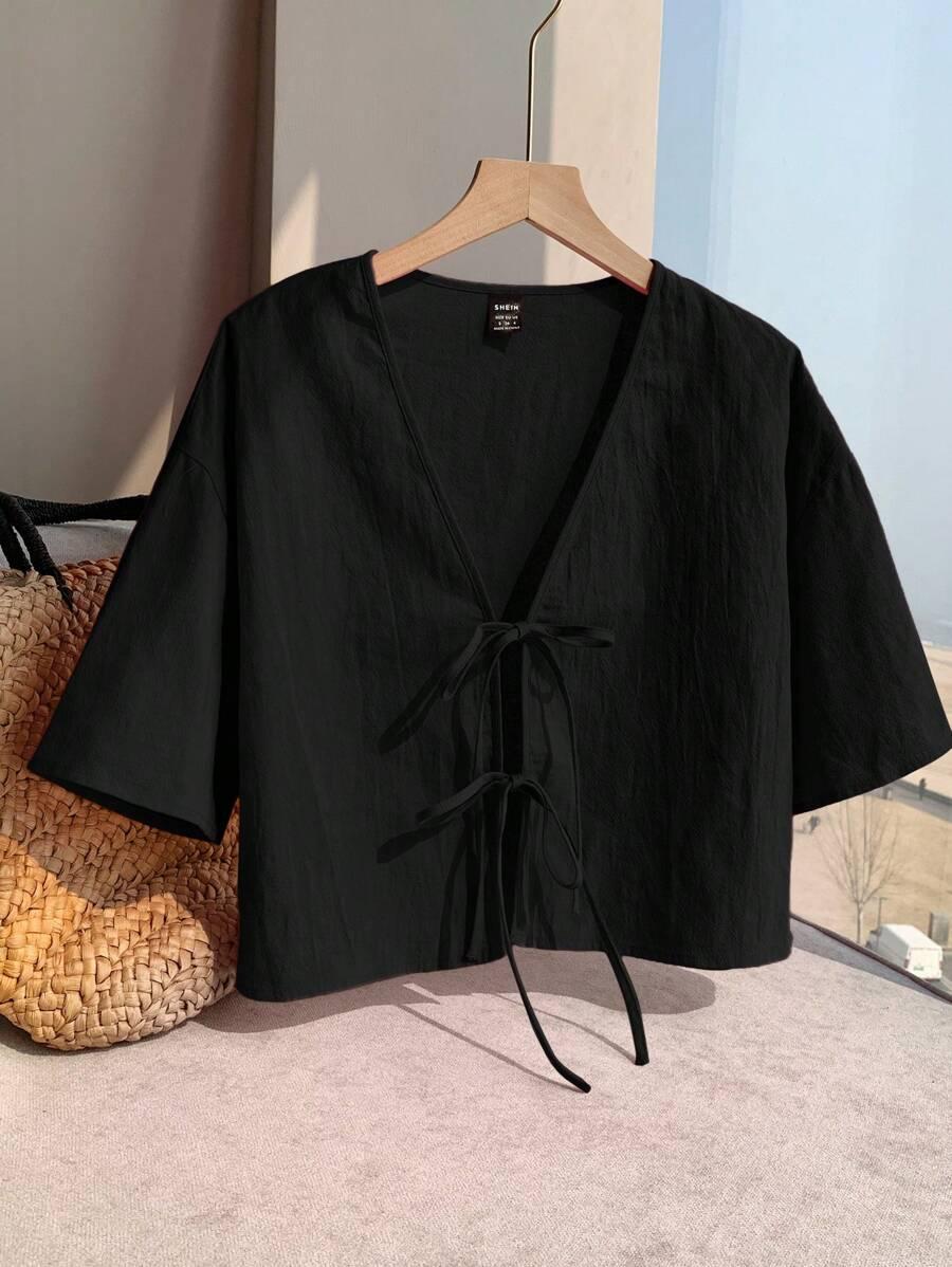 SHEIN CZARNY TOP KRÓTKI RĘKAW S06__S