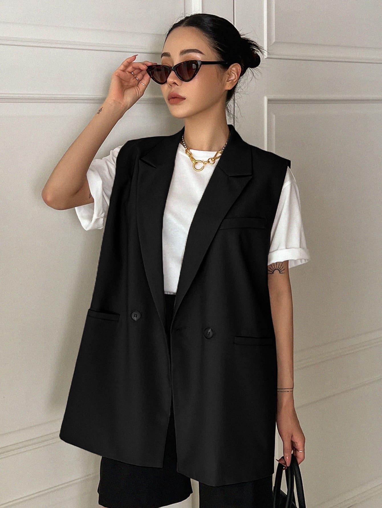 SHEIN CZARNA MARYNARKA BEZ RĘKAWÓW S06__XL
