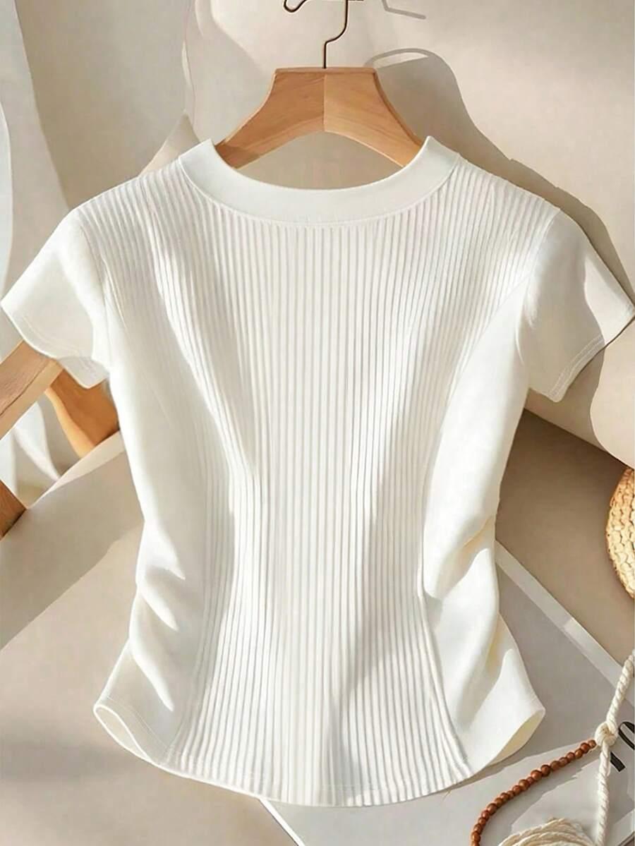 SHEIN BIAŁA BLUZKA OZDOBNE GUZIKI KRÓTKI RĘKAW S06__L