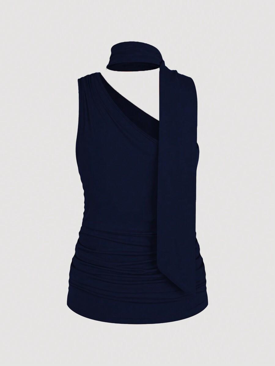 SHEIN GRANATOWY TOP NA JEDNO RAMIĘ S06__XS