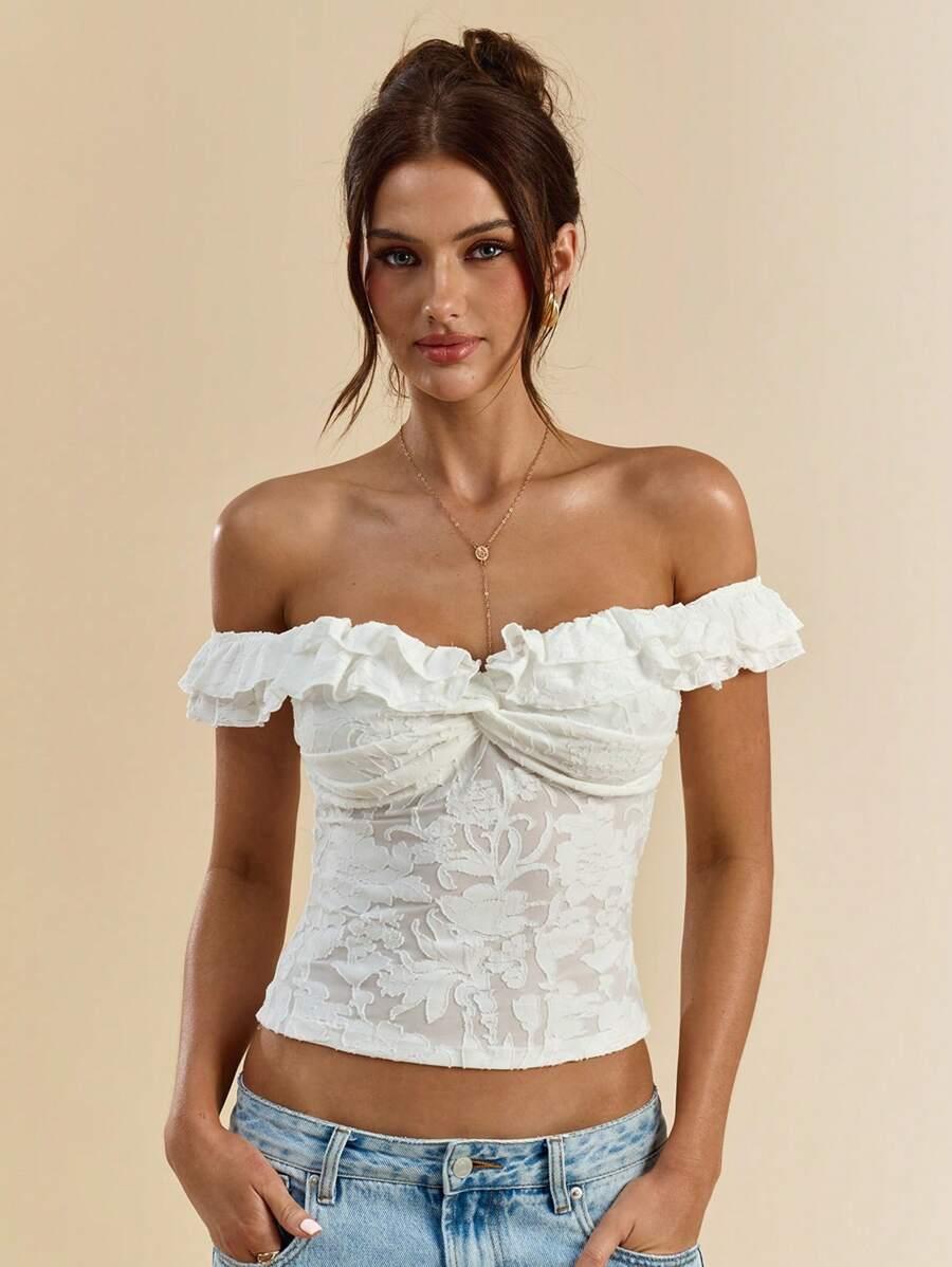 SHEIN BIAŁY TOP FALBANA S06__L