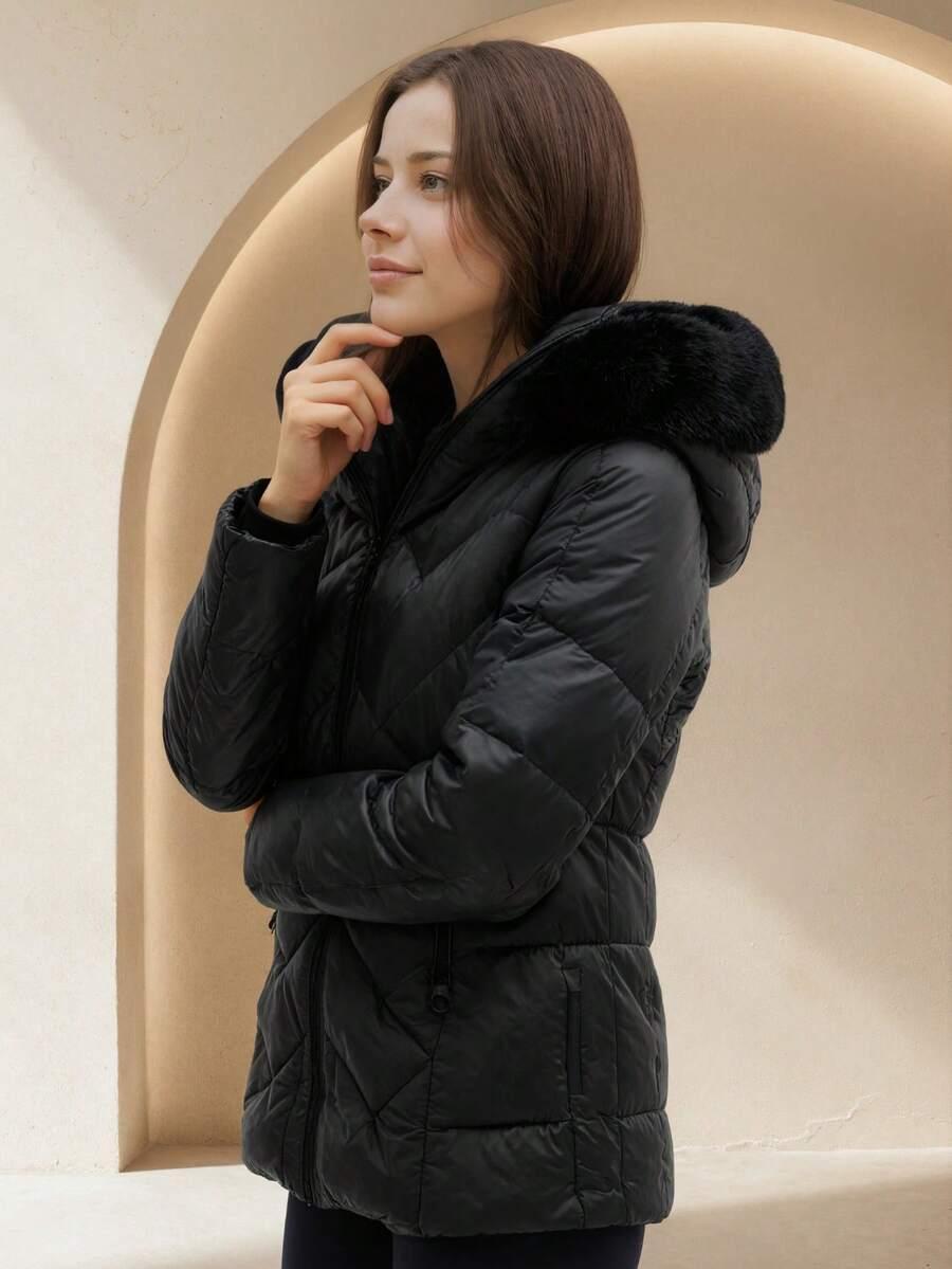 SHEIN CZARNA PIKOWANA KURTKA ZAMEK W01__M