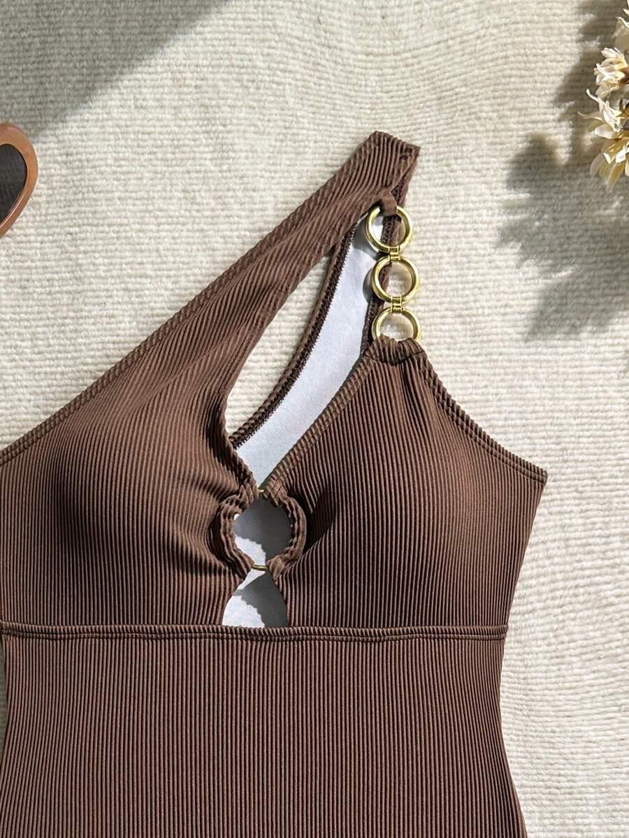 SWIM SXY BRĄZOWY JEDNOCZĘŚCIOWY KOSTIUM KĄPIELOWY ZDOBIENIE S09__L