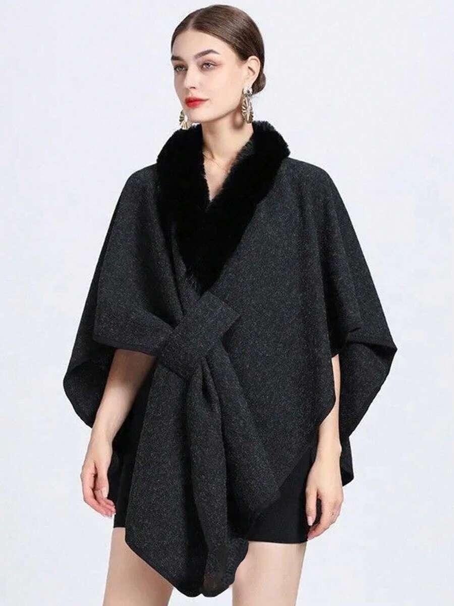 SHEIN CZARNE PONCZO FUTERKO S06__OS