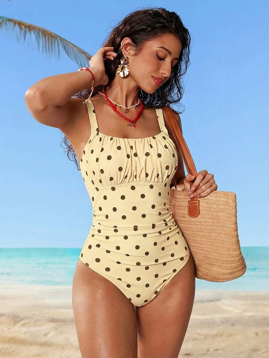 SWIM MOD ŻÓŁTY JEDNOCZĘŚCIOWY STRÓJ KĄPIELOWY W GROSZKI S09__S