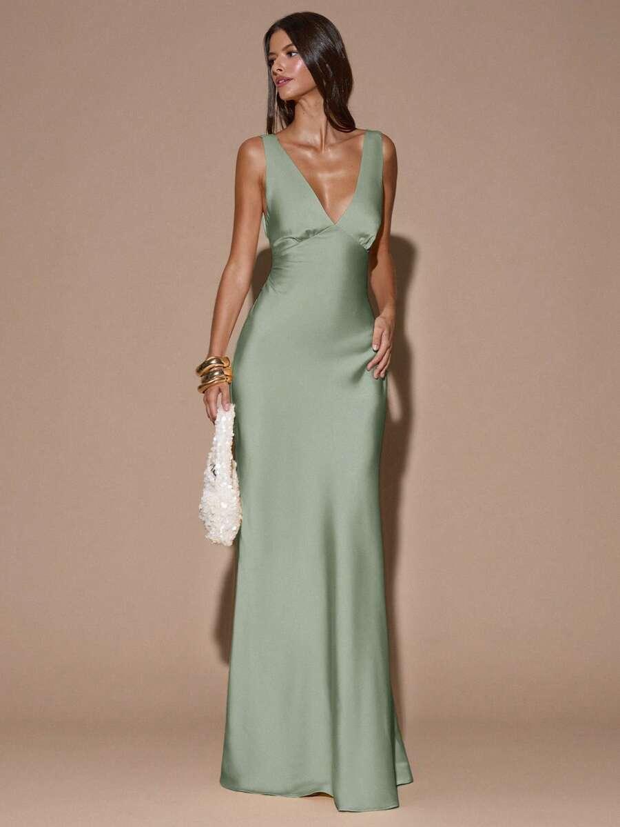SHEIN SATYNOWA MAXI SUKIENKA ODKRYTE PLECY S06__L