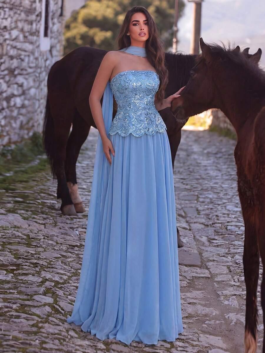 FAERIESTY NIEBIESKA MAXI SUKIENKA ZDOBIENIA S06__M