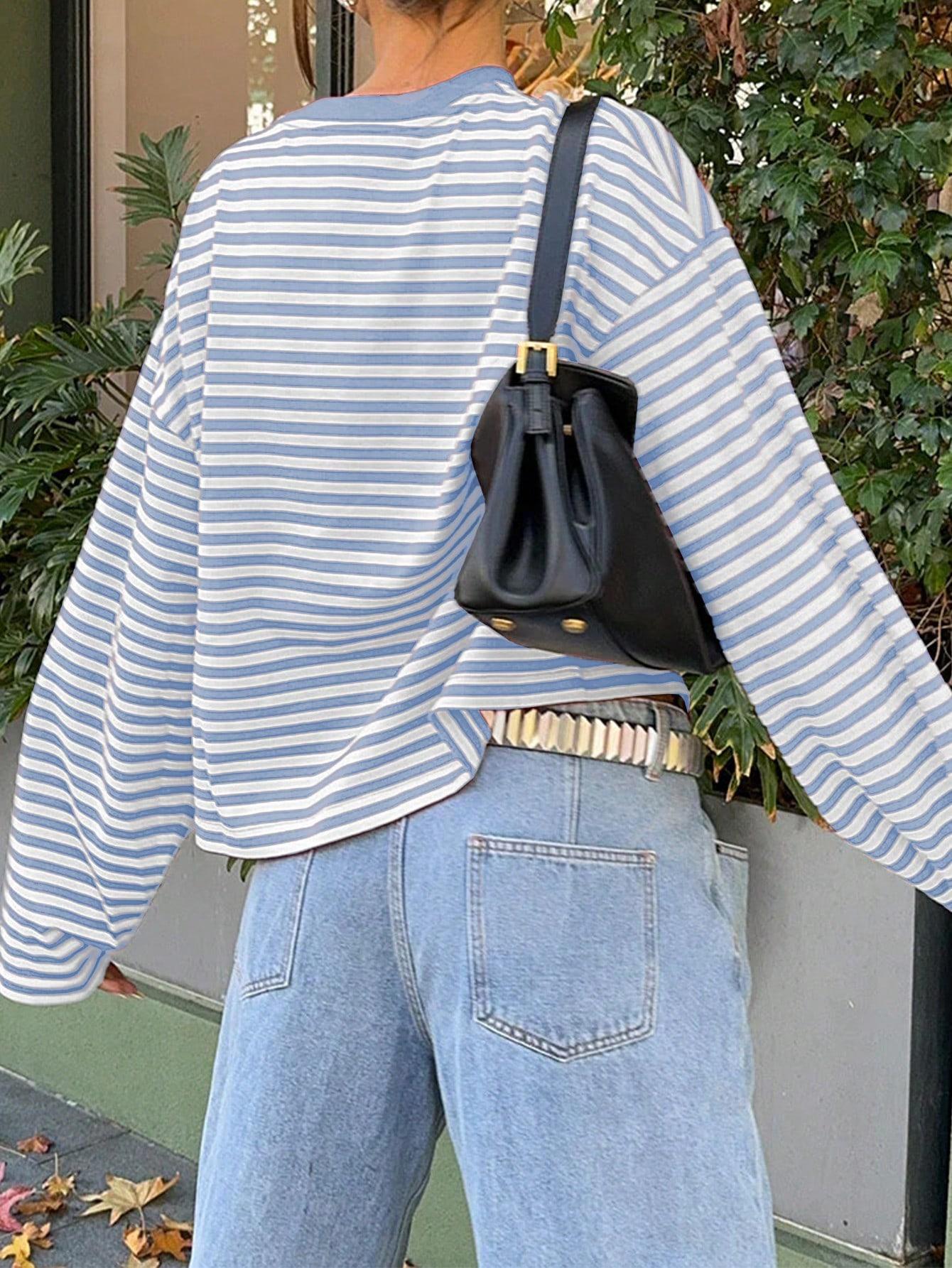 SHEIN NIEBIESKA BLUZKA WZÓR PASKI PK01__M
