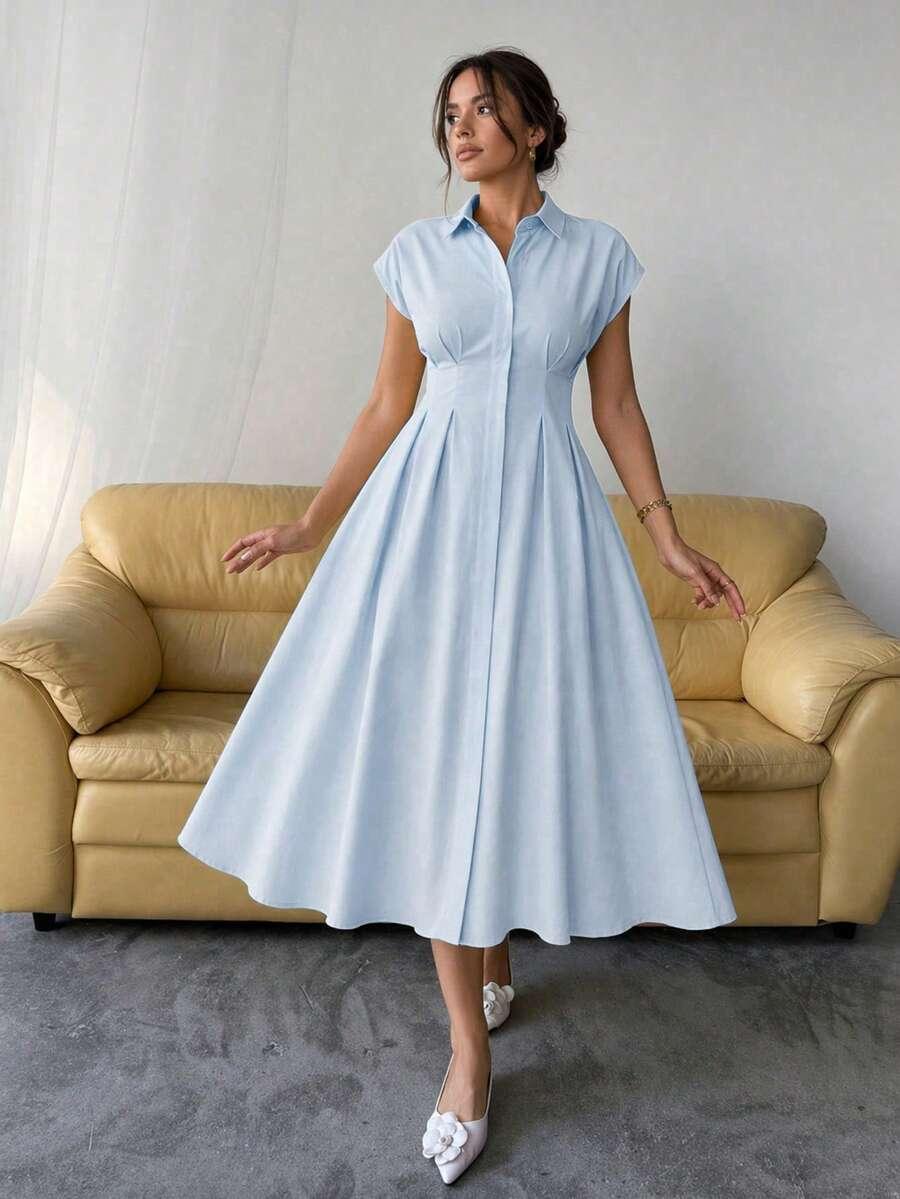 SHEIN NIEBIESKA KOSZULOWA SUKIENKA PK01__L